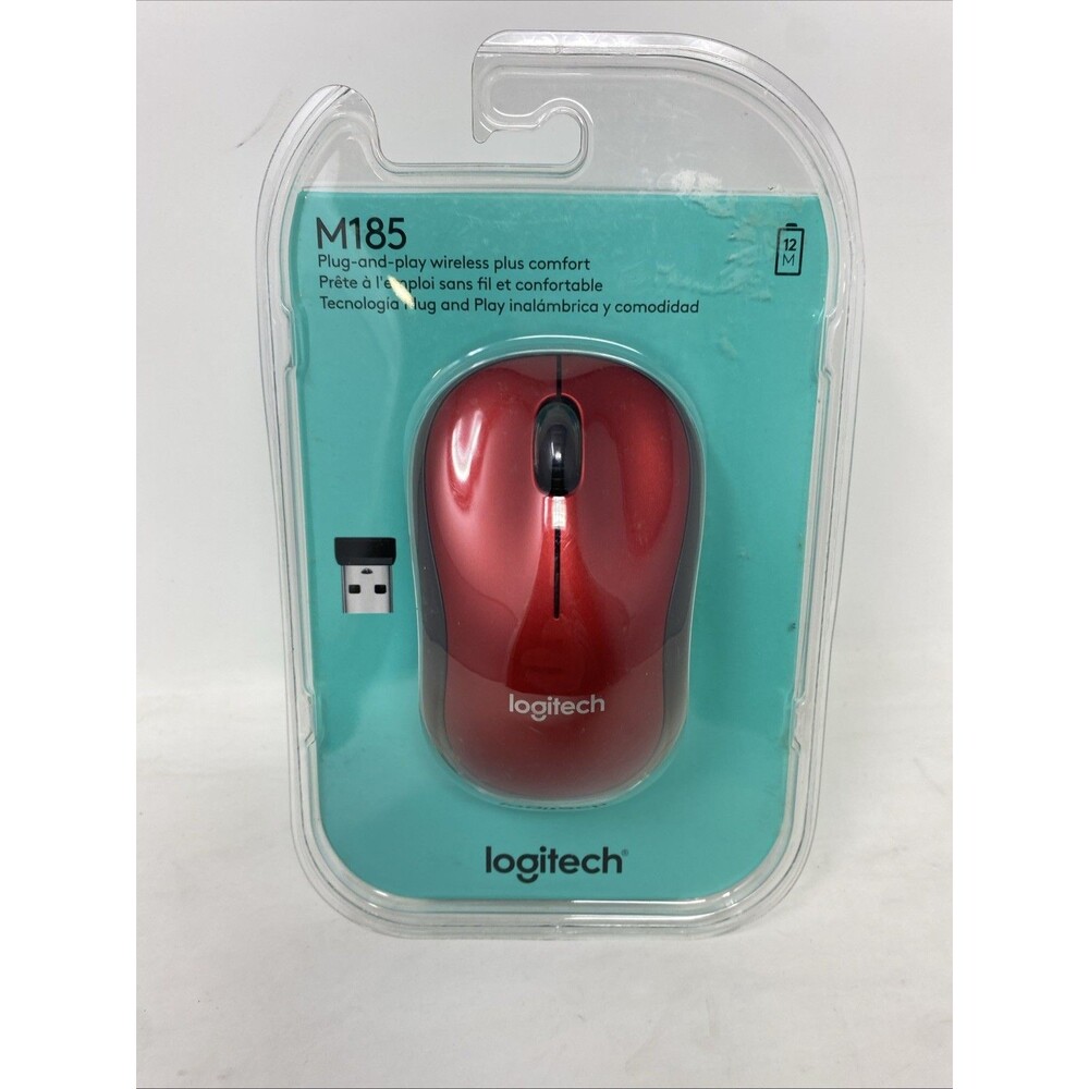 Logitech M185 Wireless Mouse Red 910 003635 Mac Windows USB Linux Brand New